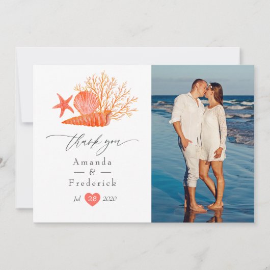 ウォーターカラーリビングサンゴビーチ結婚式 サンキューカード (正面)