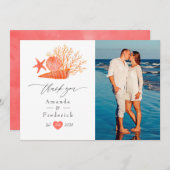 ウォーターカラーリビングサンゴビーチ結婚式 サンキューカード (正面/裏面)