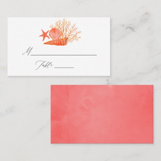 ウォーターカラーリビングサンゴビーチ結婚式 プレイスカード (正面/裏面)