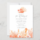 ウォーターカラーリビングサンゴビーチ結婚式 マグネット招待状 (正面)