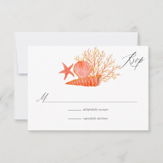 ウォーターカラーリビングサンゴビーチ結婚式 出欠カード (正面)