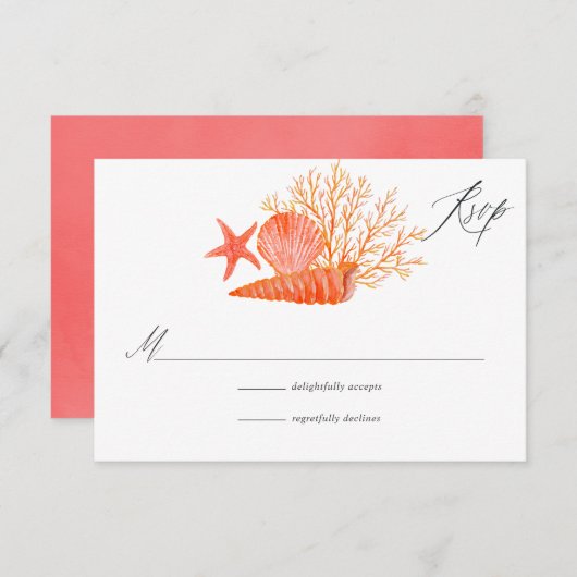 ウォーターカラーリビングサンゴビーチ結婚式 出欠カード (正面/裏面)