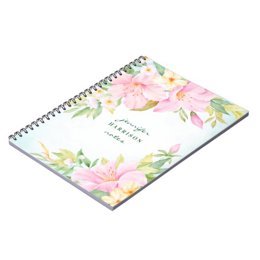 ウォーターカラーリリーブーケピンクターコイズフローラ ノートブック (左側)