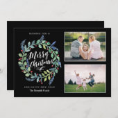 ウォーターカラーリースクリスマス2フォトホリデーカード シーズンカード (正面/裏面)