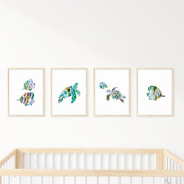 ウォーターカラーリーフフィッシュアンドシーウミガメオリジナル