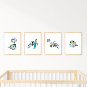 ウォーターカラーリーフフィッシュアンドシーウミガメオリジナル