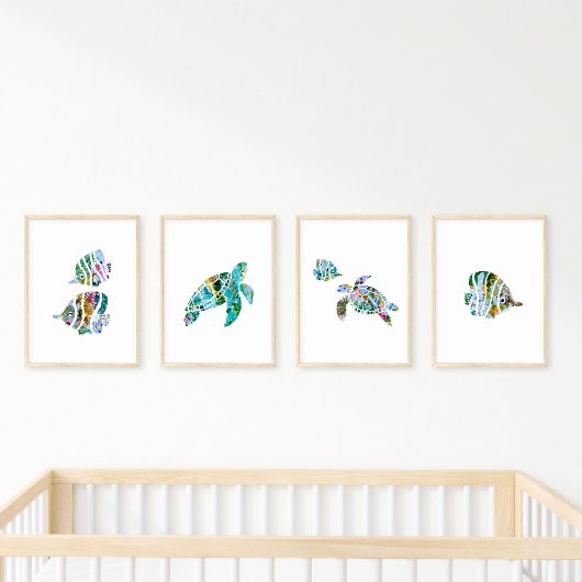 ウォーターカラーリーフフィッシュアンドシーウミガメオリジナル