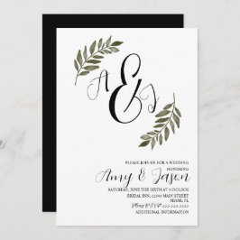 ウォーターカラーリーフブランチグリーンリー庭園の結婚式 招待状
