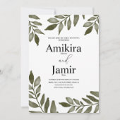 ウォーターカラーリーフブランチ緑シンプル園結婚の 招待状 (正面)