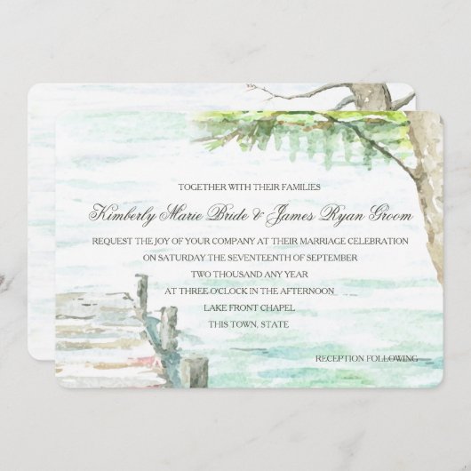 ウォーターカラーレイクアンドボート波止場 招待状 (正面/裏面)