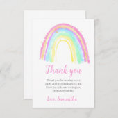 ウォーターカラーレインブガールパステルレインボーバースデーパーティー サンキューカード (正面/裏面)