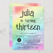 ウォーターカラーレインボーアニエージ誕生日 招待状 (正面/裏面)