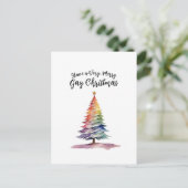 ウォーターカラーレインボークリスマスツリーゲイ シーズンポストカード (スタンド正面)