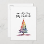 ウォーターカラーレインボークリスマスツリーゲイ シーズンポストカード (正面/裏面)