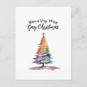ウォーターカラーレインボークリスマスツリーゲイ シーズンポストカード (正面)