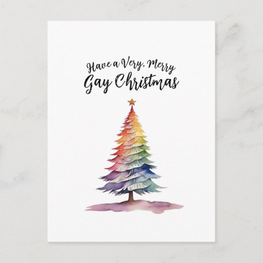 ウォーターカラーレインボークリスマスツリーゲイ シーズンポストカード (正面)