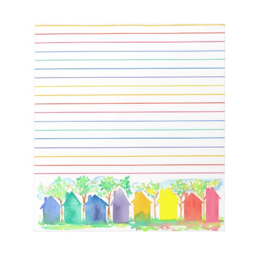 ウォーターカラーレインボーコテージハウスライン ノートパッド (正面)