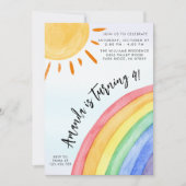 ウォーターカラーレインボーサンシャイン誕生日 招待状 (正面)