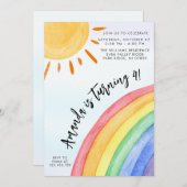 ウォーターカラーレインボーサンシャイン誕生日 招待状 (正面/裏面)