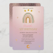 ウォーターカラーレインボースターズグリッター誕生日 招待状 (正面/裏面)