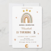 ウォーターカラーレインボーズスターズハート誕生日 招待状 (正面)