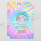 ウォーターカラーレインボーハート絞り染め誕生日 招待状 (正面/裏面)