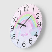 ウォーターカラーレインボーパステルパーソナライズされたネームガール ラージ壁時計 (傾斜)