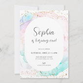 ウォーターカラーレインボーパステル金ゴールド誕生日招待状 招待状 (正面)