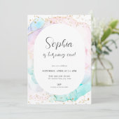 ウォーターカラーレインボーパステル金ゴールド誕生日招待状 招待状 (スタンド正面)