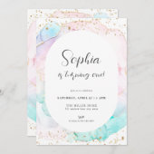 ウォーターカラーレインボーパステル金ゴールド誕生日招待状 招待状 (正面/裏面)