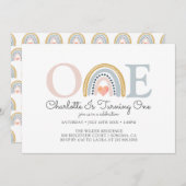 ウォーターカラーレインボーファースト誕生日 招待状 (正面/裏面)