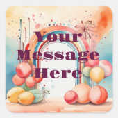 ウォーターカラーレインボーブリスパーティー スクエアシール (正面)