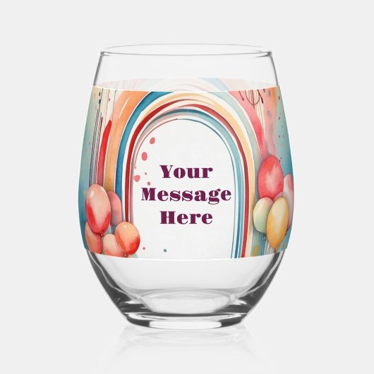 ウォーターカラーレインボーブリスパーティー ステムなしワイングラス (正面)