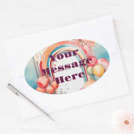 ウォーターカラーレインボーブリスパーティー 楕円形シール