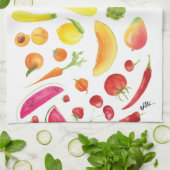 ウォーターカラーレインボーベジアットホテル農家マーケットキッチ キッチンタオル (折り畳み)