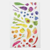 ウォーターカラーレインボーベジアット農家マーケット キッチンタオル (縦)