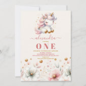 ウォーターカラーレインボーユニコーン誕生日招待状1st 招待状 (正面)