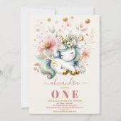 ウォーターカラーレインボーユニコーン誕生日招待状1st 招待状 (正面)