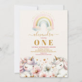 ウォーターカラーレインボーユニコーン誕生日招待状1st 招待状 (正面)