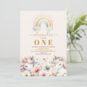 ウォーターカラーレインボーユニコーン誕生日招待状1st 招待状 (スタンド正面)