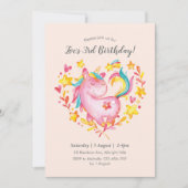 ウォーターカラーレインボーユニコーン誕生日招待状 招待状 (正面)