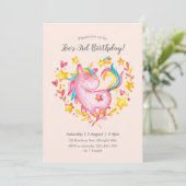 ウォーターカラーレインボーユニコーン誕生日招待状 招待状 (スタンド正面)