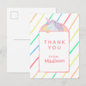 ウォーターカラーレインボーユニコーン誕生日 |ありがとうございます インビテーションポストカード (正面/裏面)