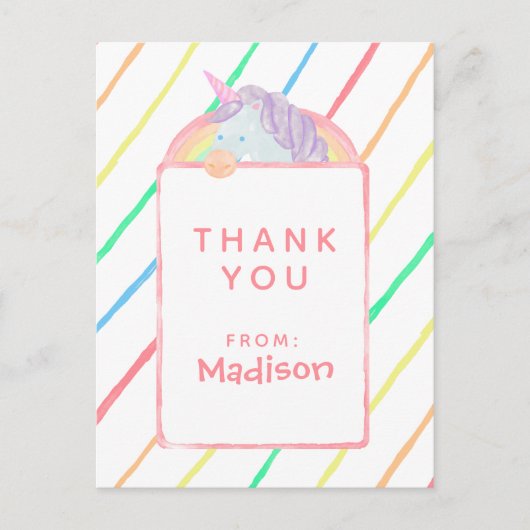 ウォーターカラーレインボーユニコーン誕生日 |ありがとうございます インビテーションポストカード (正面)