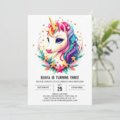 ウォーターカラーレインボーユニコーン誕生日 招待状 (スタンド正面)