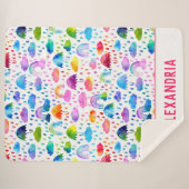 ウォーターカラーレインボー傘雨の日の女の子 シェルパブランケット (正面(横))