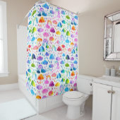 ウォーターカラーレインボー傘雨の日の女の子 シャワーカーテン (インサイチュ)