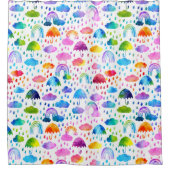 ウォーターカラーレインボー傘雨の日の女の子 シャワーカーテン (正面)