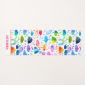 ウォーターカラーレインボー傘雨の日の女の子 ヨガマット (正面(横))