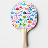 ウォーターカラーレインボー傘雨の日の女の子 卓球ラケット (裏面)